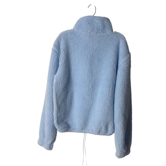 Light Blue No Boundaries Fuzzy Sherpa Pullover Jacket With Half-Zip & Drawstring - Picture 2 of 5